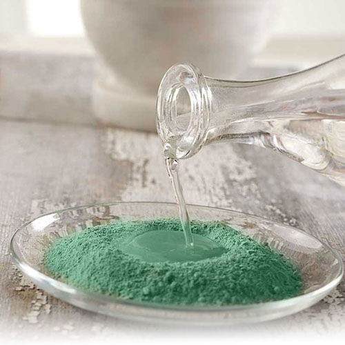 Algae plastic mask with green Spirulina algae Algae plastic mask with green Spirulina algae