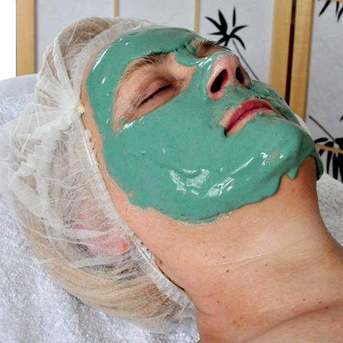 Algae plastic mask with green Spirulina algae Algae plastic mask with green Spirulina algae