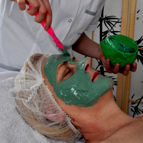 Algae plastic mask with green Spirulina algae Algae plastic mask with green Spirulina algae