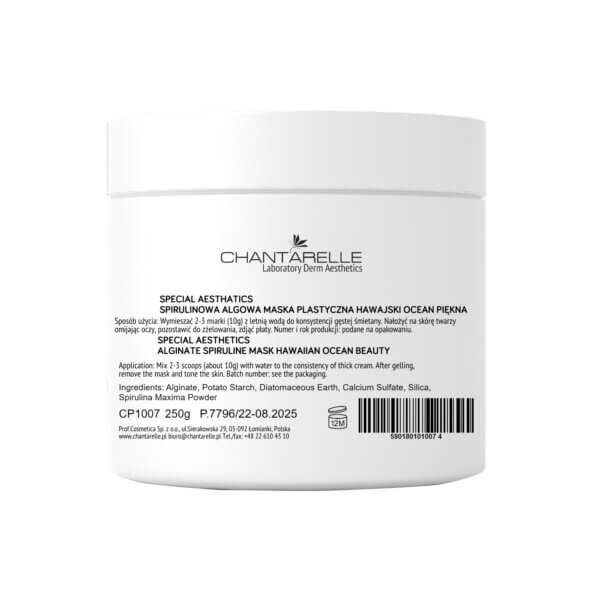 Algae plastic mask with green Spirulina algae