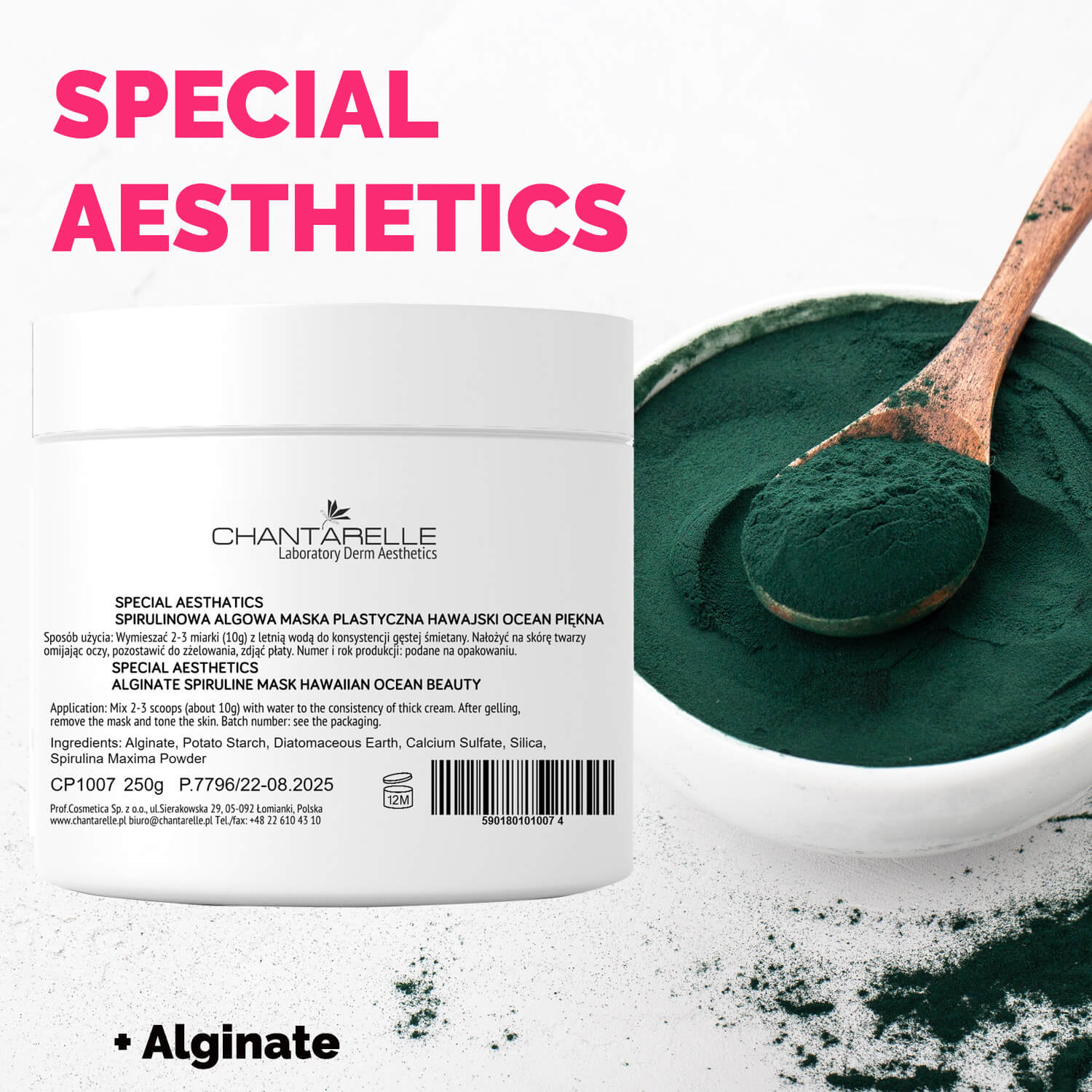 Algae plastic mask with green Spirulina algae Algae plastic mask with green Spirulina algae