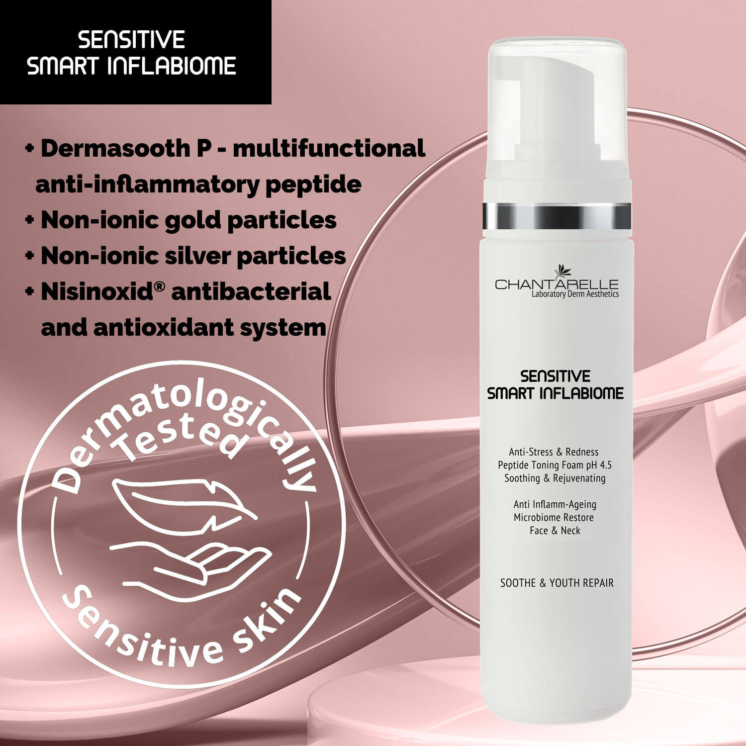 Toning peptide foam for sensitive skin, anti-stress and soothing pH 4.5 Toning peptide foam for sensitive skin, anti-stress and soothing pH 4.5